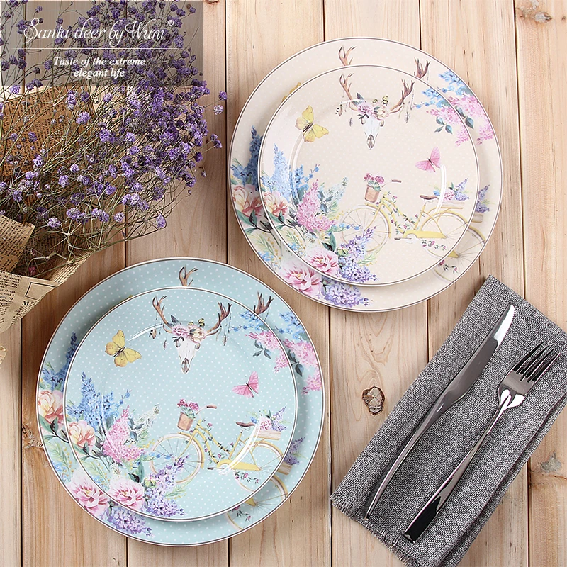 Тарелка Санта-олень из костяного фарфора посуда для торта тарелка выпечки