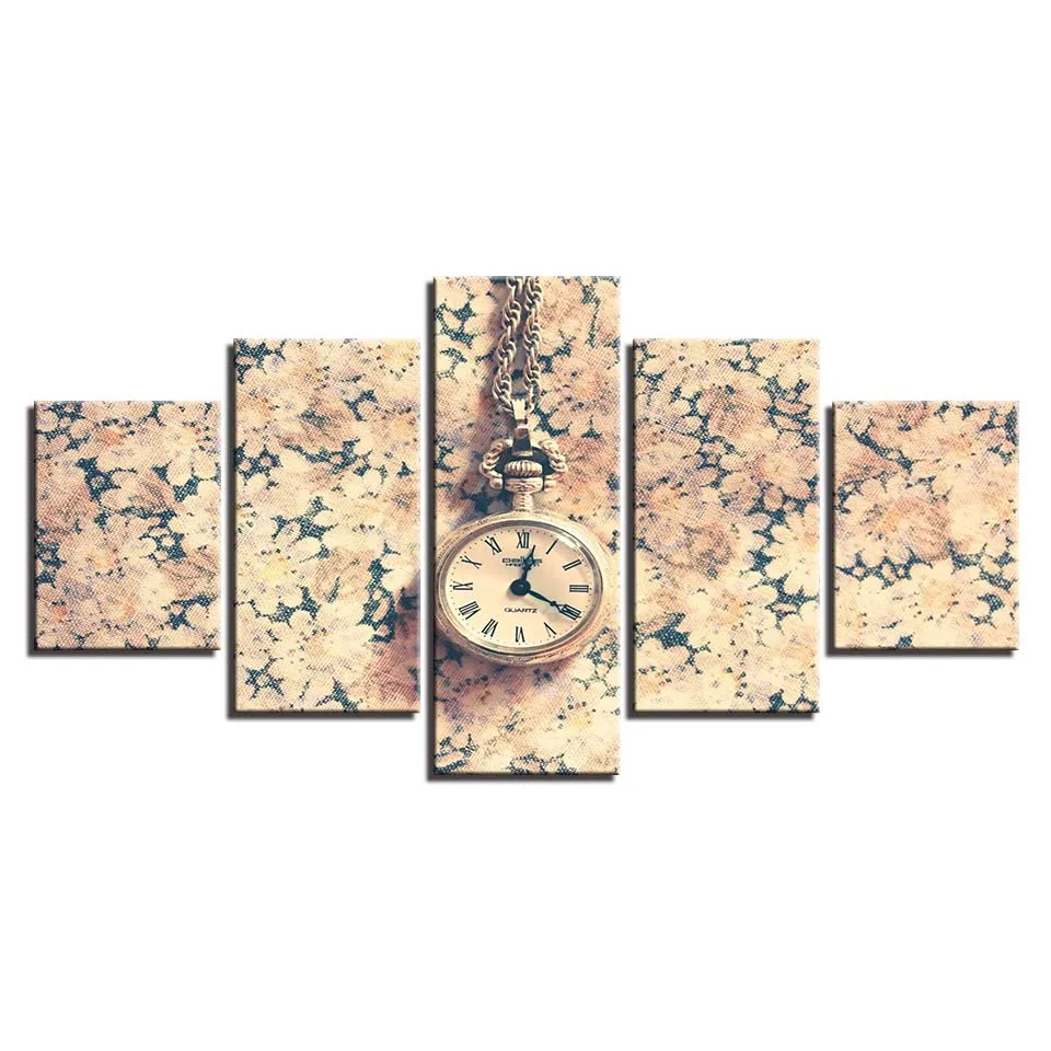 Настенная живопись искусство абстрактные моды 5 панельные часы на холсте