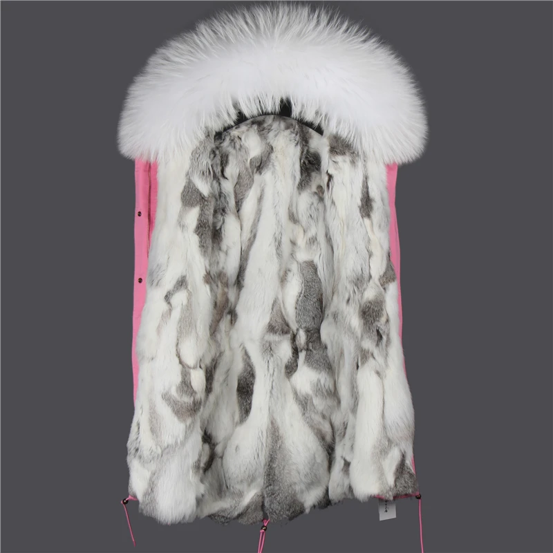 OFTBUY, розовая Длинная зимняя куртка, пальто, женская парка, воротник из натурального меха енота, с капюшоном, шуба из натурального кролика, Толстая теплая парка