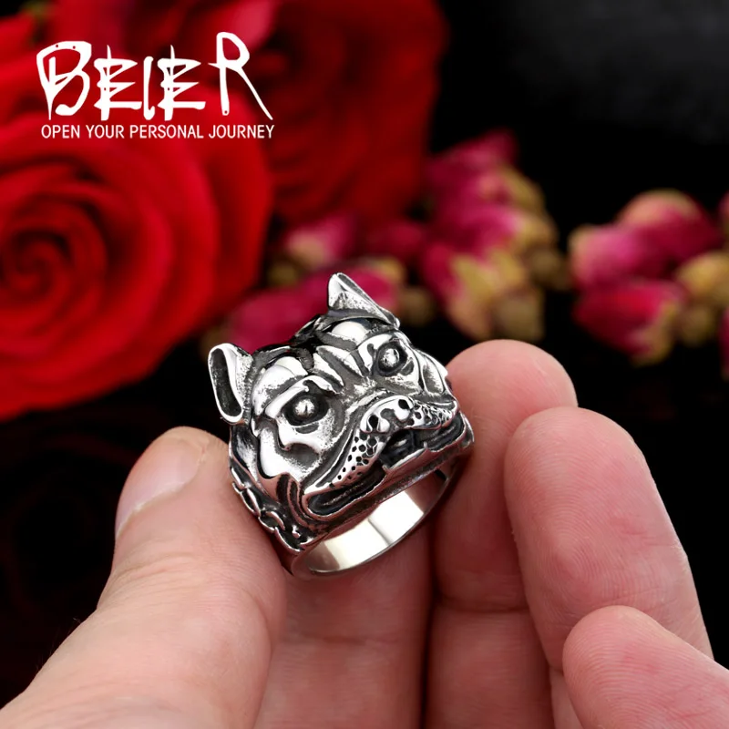 Кольцо BEIER из нержавеющей стали с животным собачьим бульдогом уникальные модные