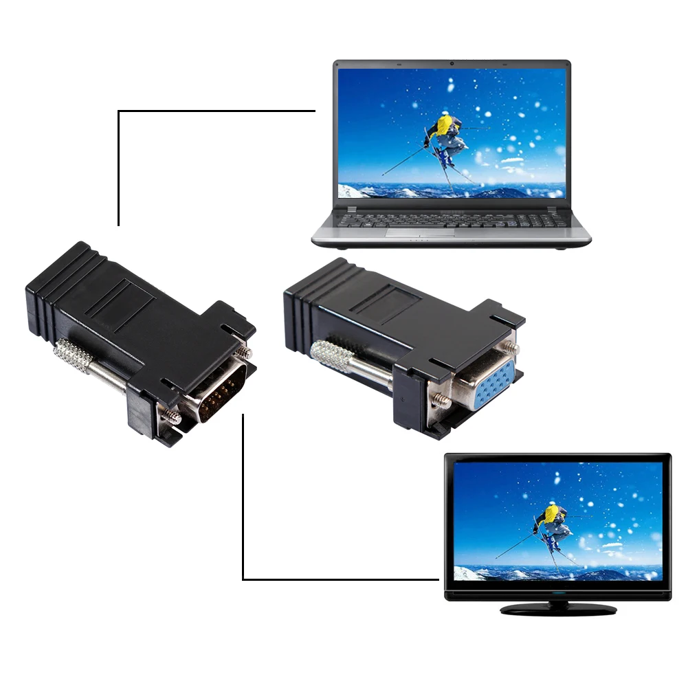 VGA удлинитель Женский/штекер к локальной сети Cat5 Cat5e/6 RJ45 Ethernet Женский адаптер мужчин и женщин VGA к RJ45 конвертер разъем