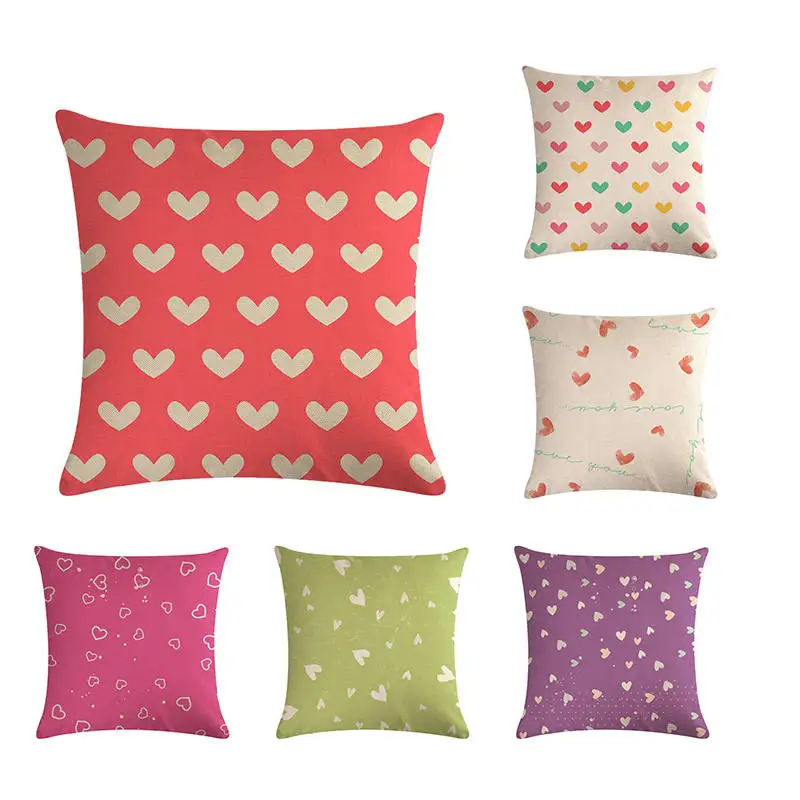 

Abstract Geometric Heart Love Cushion Cover Pillowcase Printed Home Decor Cotton Linen Rose Red Stripes Throw Pillow Case ZY422