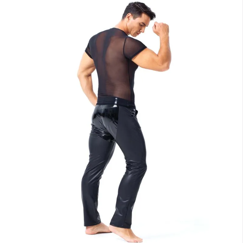 MenFaux Leather Tops Latex Catsuit Masquerade Super man Cosplay Halloween Party Dress Men Zentai Gay Fetish Wear Z6027