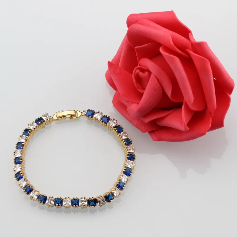 Квадратный белый циркон и Синий Циркон посеребренный браслет для здоровья