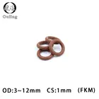 Резиновое уплотнительное кольцо FKM, 5 шт.лот, коричневое уплотнительное кольцо, толщина 1 мм, OD3456789101112 мм