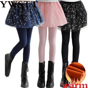 Girls Pants Winter Warm Skirt Leggings 2018 Girls Winter Leggings Fleece Warm False Two pieces culotte children divided skirt