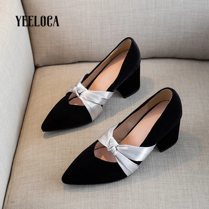

YEELOCA pumps women shoes spring autumn high heels pointed toe mary janes square heel slip on office black woman shoes