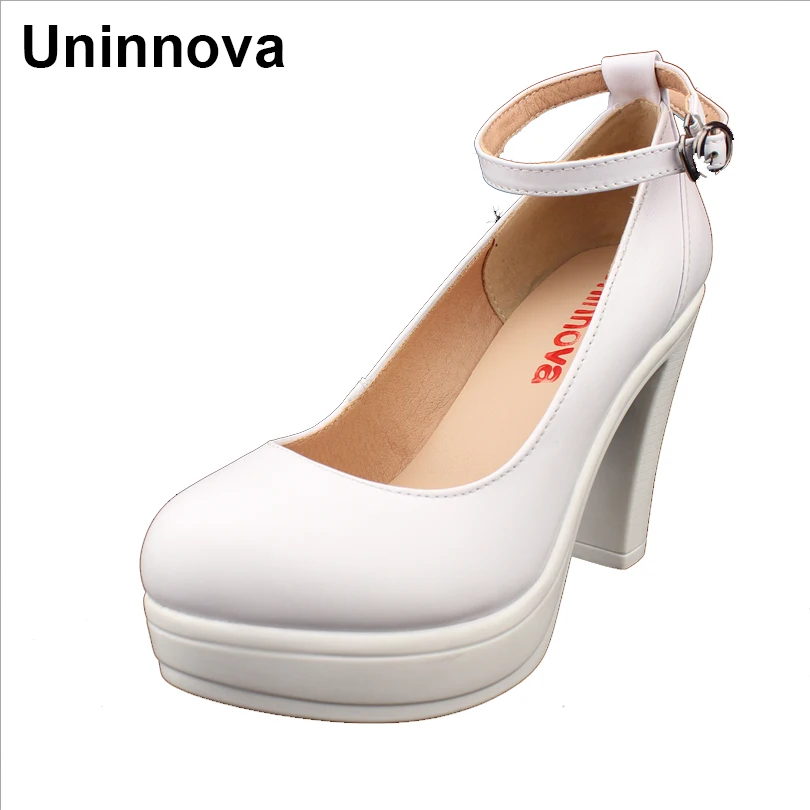 Platform Genuine Leather Cheongsam Shoes Chinese Qipao Women Round Toe Dress Party Business Pumps Black White Uninnova WP134