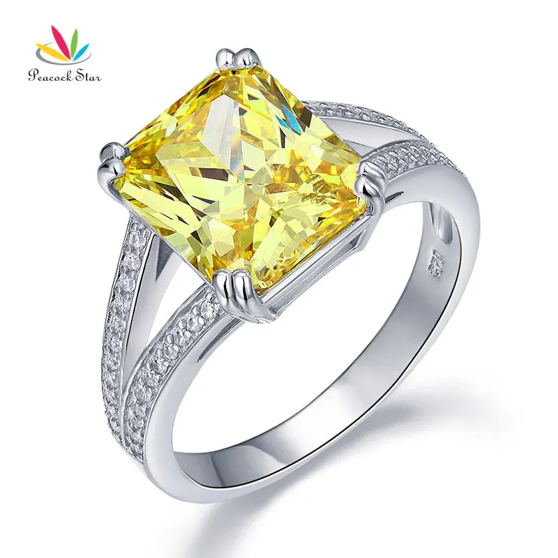 

Peacock Star Solid 925 Sterling Silver Luxury Ring Anniversary 6 Carat Yellow Canary Created Diamante CFR8154