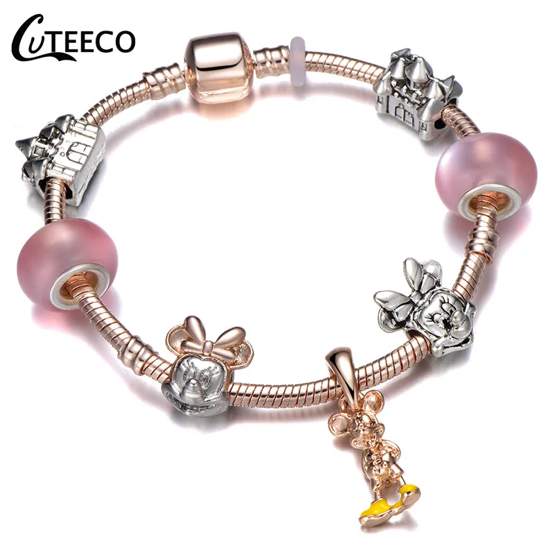 CUTEECO старинные серебряные талисманы браслеты для женщин Новые Микки хрустальные бусины для рукоделия Fit брендовый браслет для женщин Pulseira ювелирные изделия - Окраска металла: U