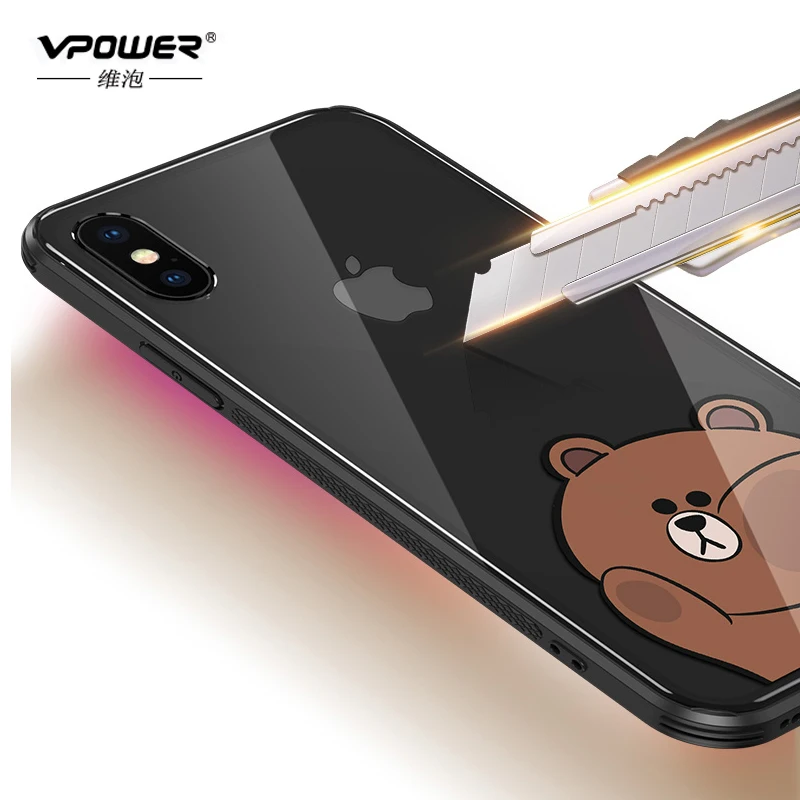 VPOWER для iPhone X 6 7 8 plus чехол с мультяшным рисунком закаленное стекло