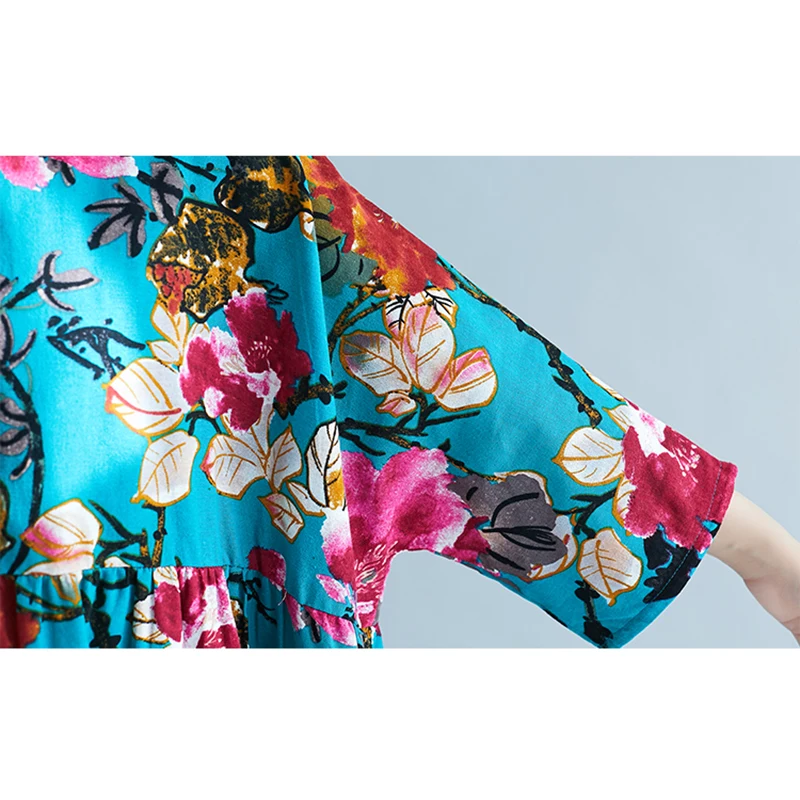 Elegdream Brand Oversized Maxi Long Dress Plus Size Women Flower Print Casual Cotton Linen Bohemian Dresses Female Tunic Vestido | Женская