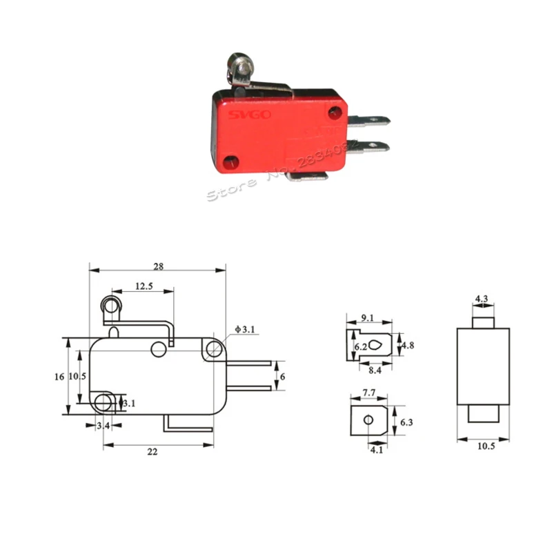 3 16A 250VAC Длинный рычаг мини мгновенный ролик микро переключатель 1NONC pin концевой