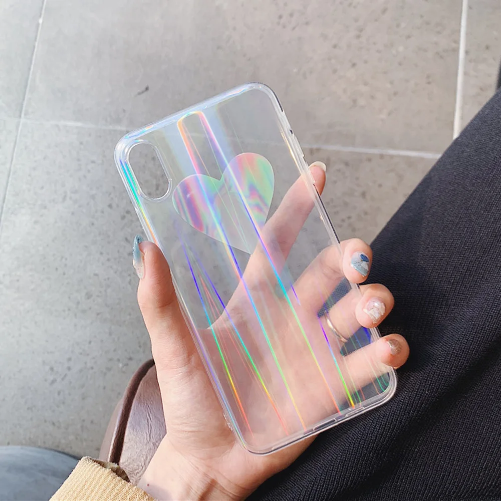 Лазерный чехол для iPhone X мягкий IMD блестящий 6 S 7 8 Plus XS MAX XR Чехол Радуга Аврора