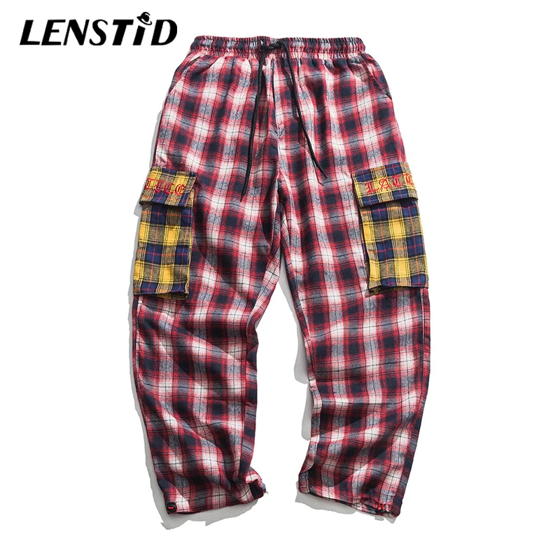 LENSTID мужские клетчатые брюки шаровары с несколькими карманами и буквами 2019