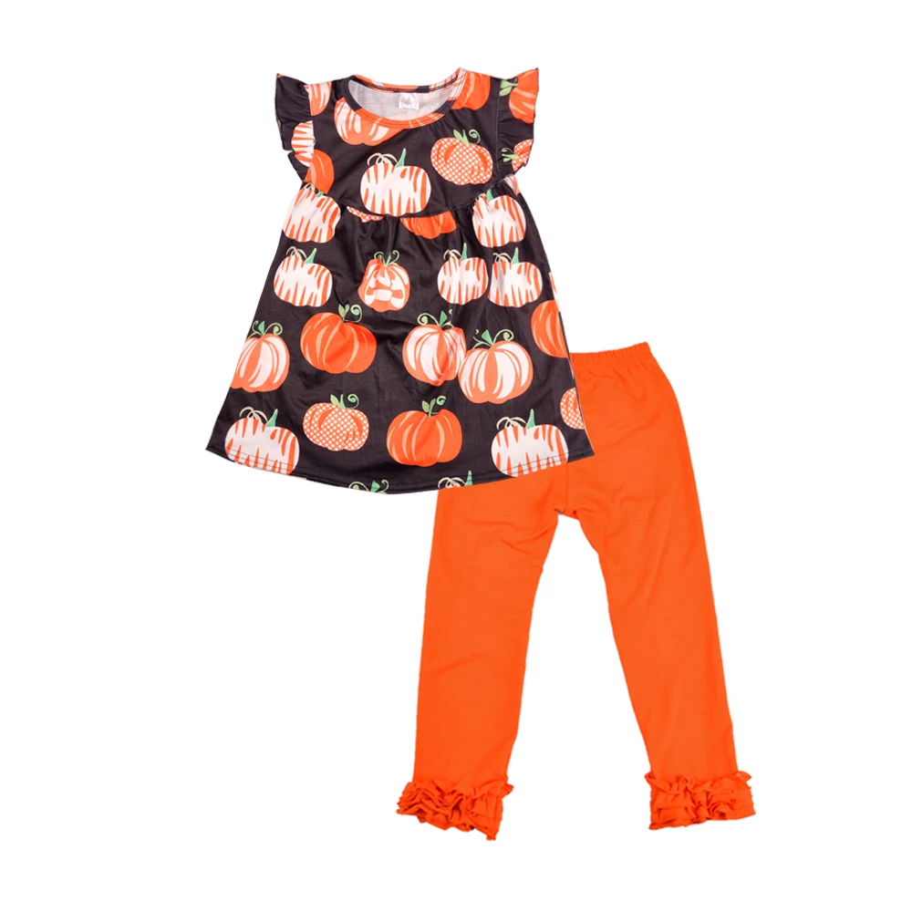Halloween Day New Arrival Baby Girl Summer Clothes Cute Pumpkin Pattern With Ruffle Pants Set Boutique Clothing 2GK807-483 | Детская
