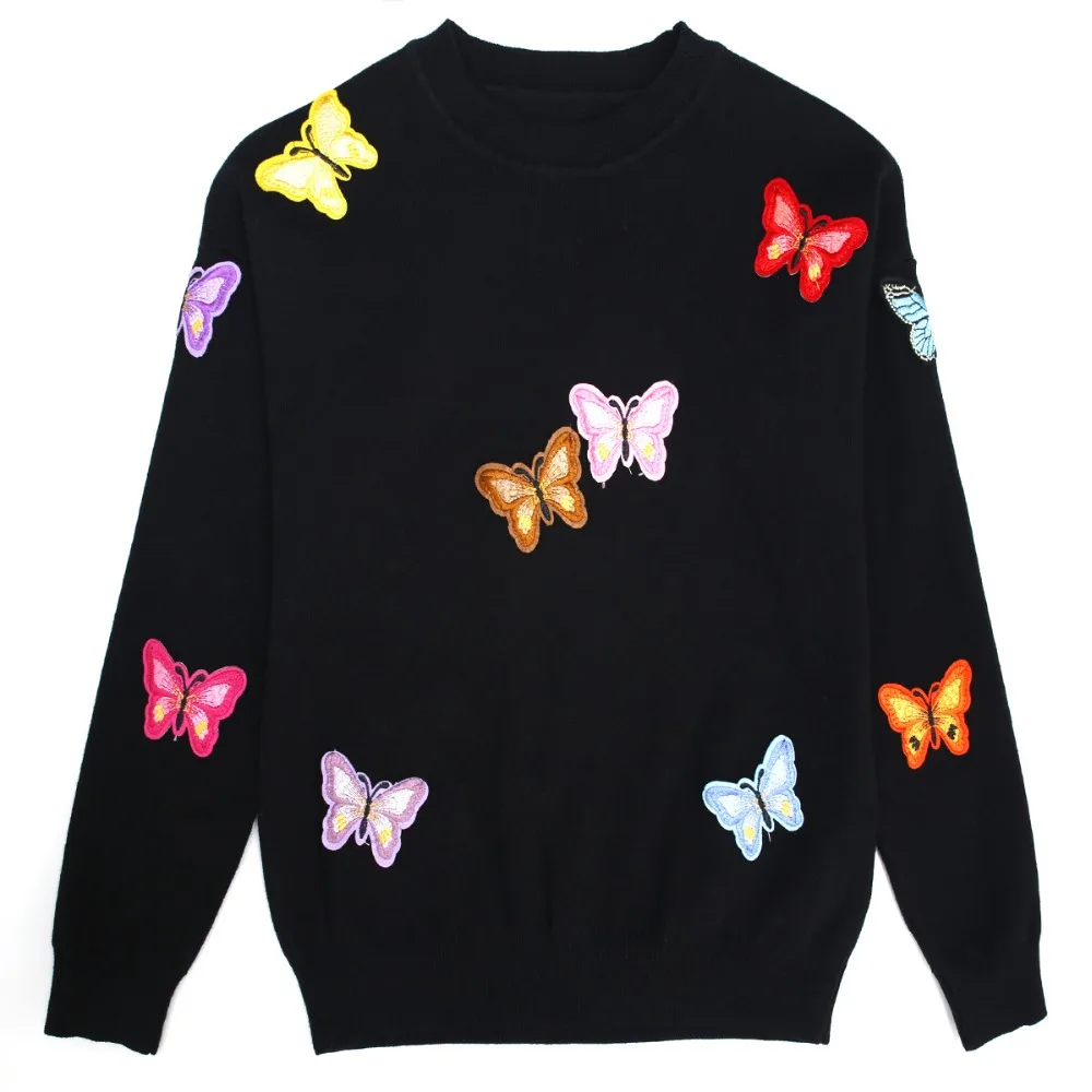 Korean Women Knitted Embroidered Pullover Sweater Women's Butterfly Flower Femme Tricot Pull Autumn sweater fem | Женская одежда