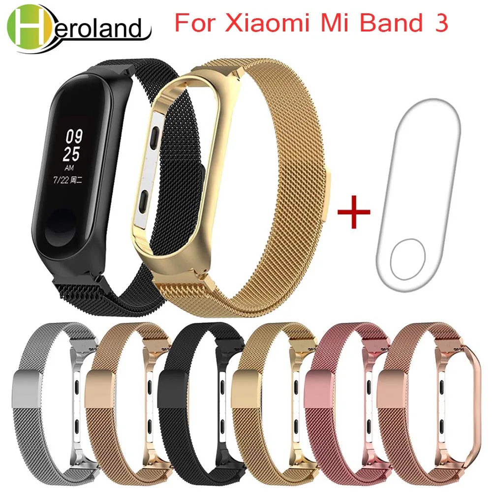 Ремешок на запястье из нержавеющей стали для Xiaomi Mi Band 3 браслет + пленка|Ремешки