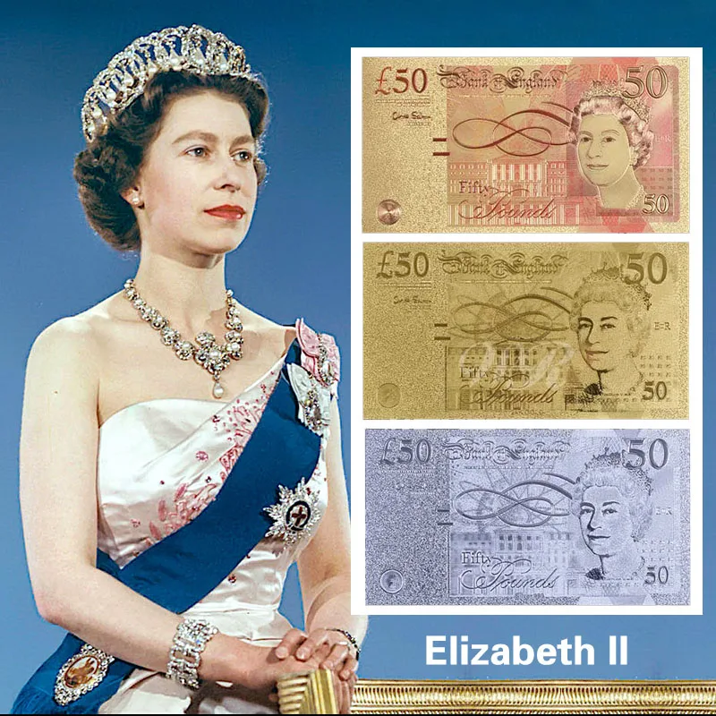 

3 Color/Lot UK Pound 50 Banknote Gold&Silver&Colored Plated British Pound Items With Acrylic Banknote Case&Certification