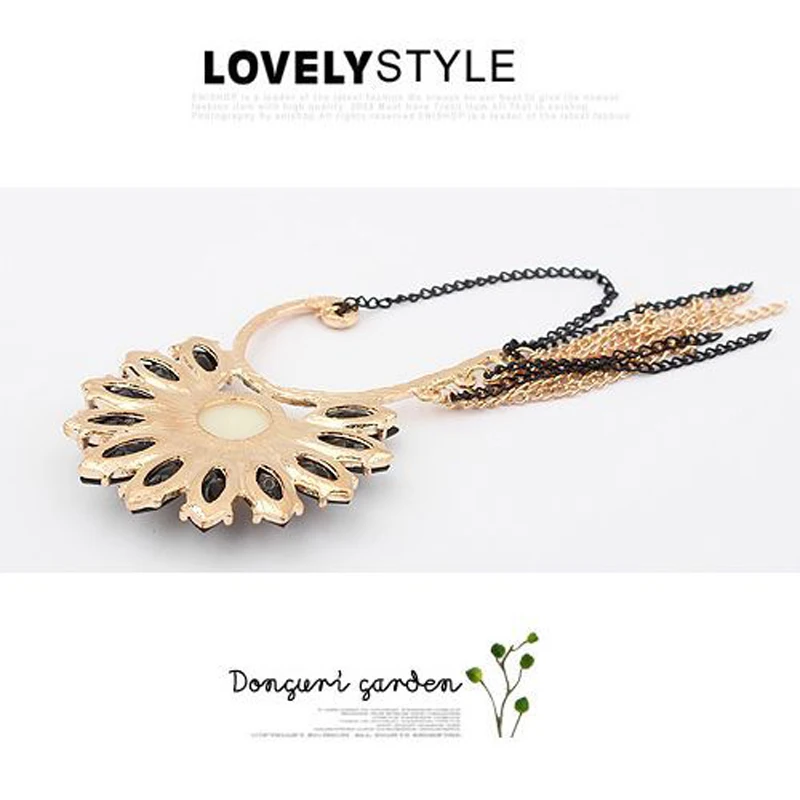 2016 модные Хрустальные черные подсолнухи цепи кисточкой Золотые уши манжеты для