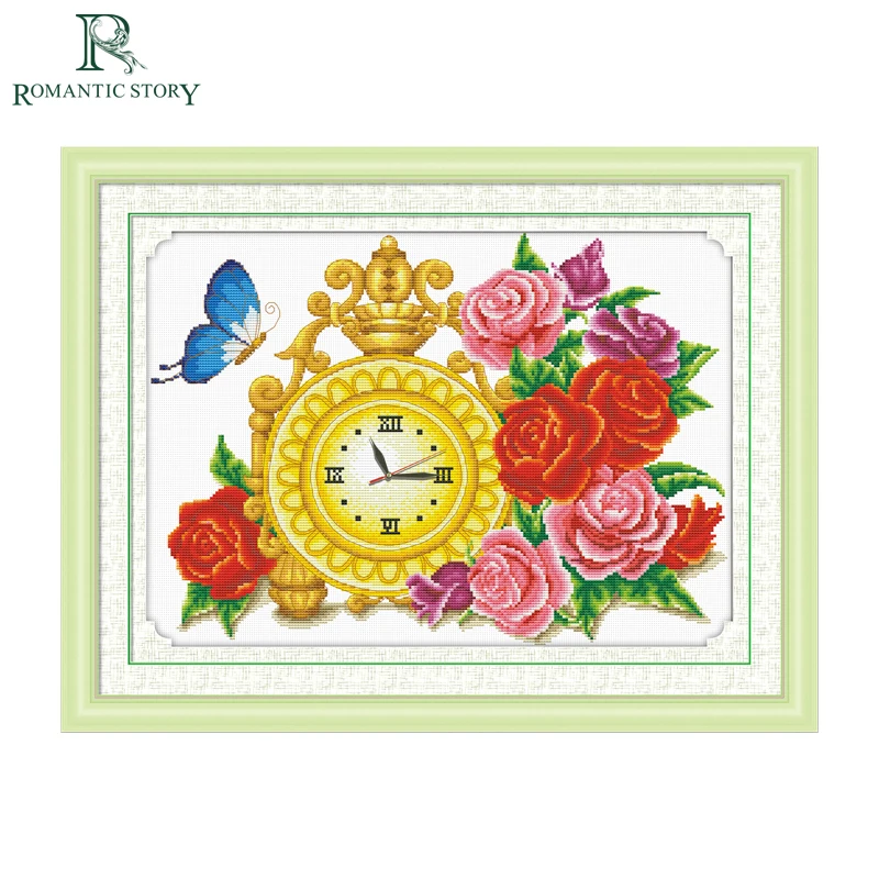 Romantic Story Needlework Cross stitch Sets For Embroidery kits Clock Rose Flower Pattern DIY Count Cross-Stitch Home Decoration | Дом и сад