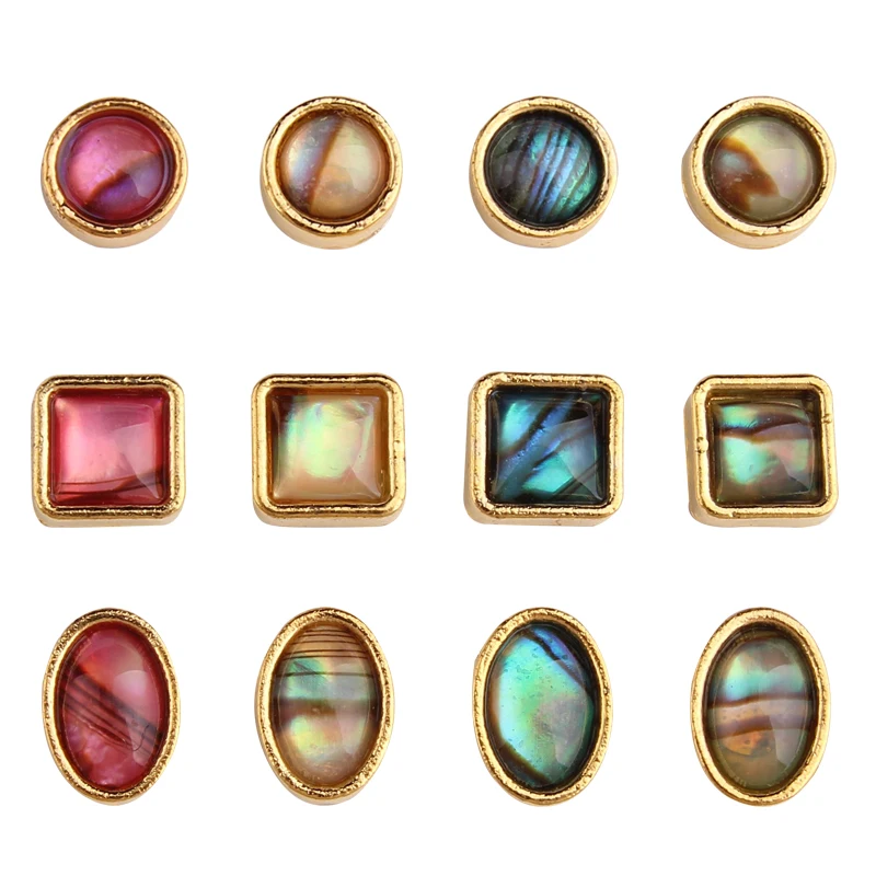 

100pcs Amber/Shell Square/Round/Horse eye Crystal Ornament Water Marble Nails Blooming Stones of Rhinestones Nail Charms ,#JC494