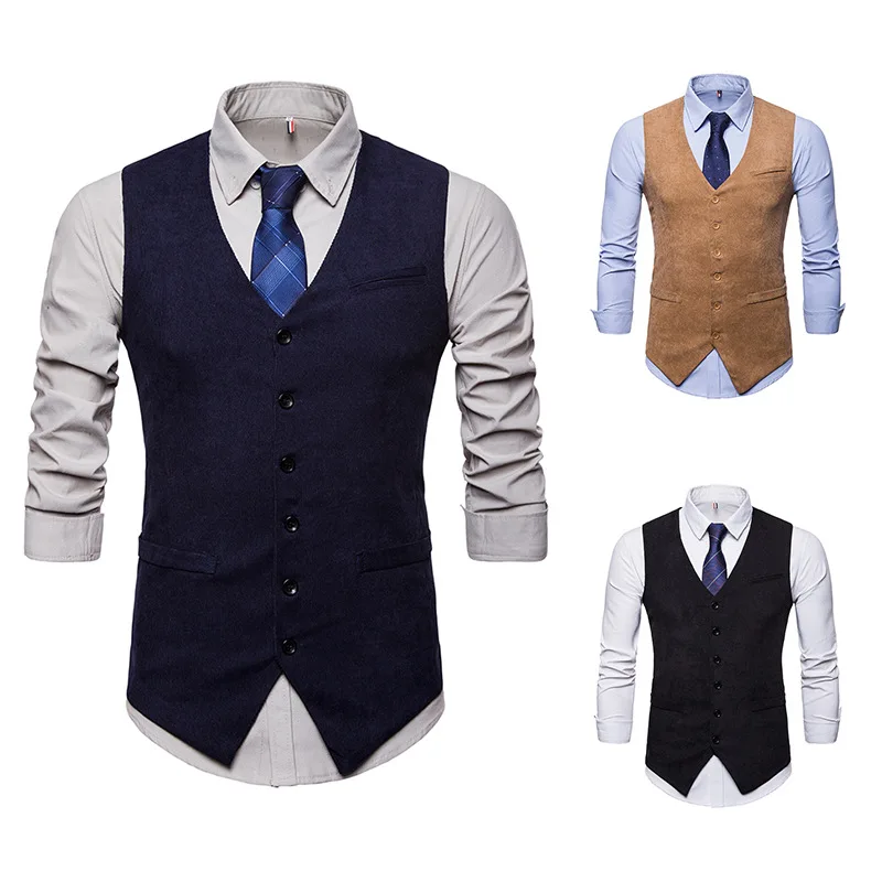 Vantiorango Для мужчин жилет осень зима Новое поступление платье Однобортный Slim Fit