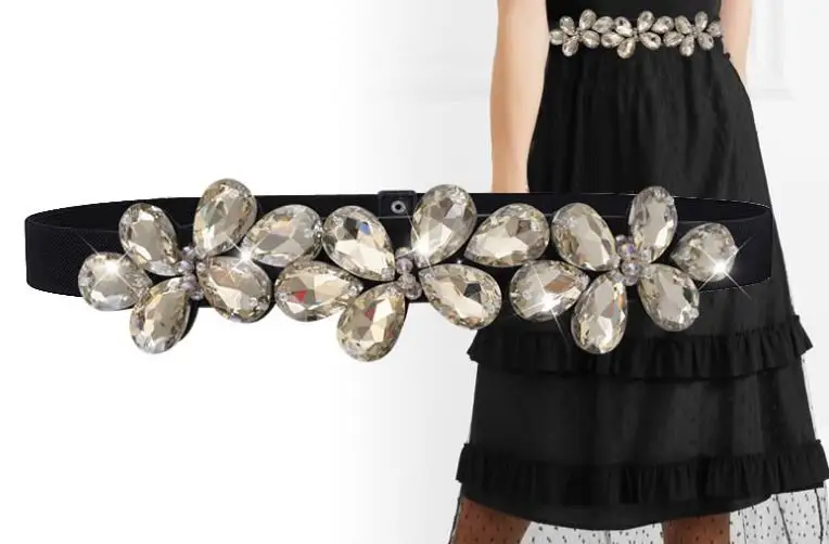 Fantastic Style Rhinestones Pearls Belt For Party Evening Dress Trendy Luxury Women Elastic Stretch Cummerbunds | Аксессуары для