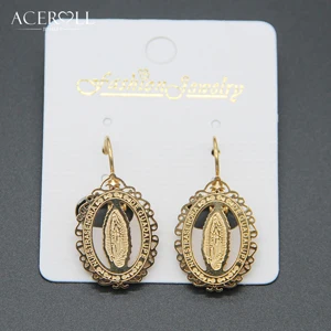 Oval Lace Серьги ACEROLL с девственницей Guadalupe-нержавеющая сталь круглый Овальный сердце католический французский крюк фурнитура серьги в золотом цвете - Окраска металла: Oval Lace
