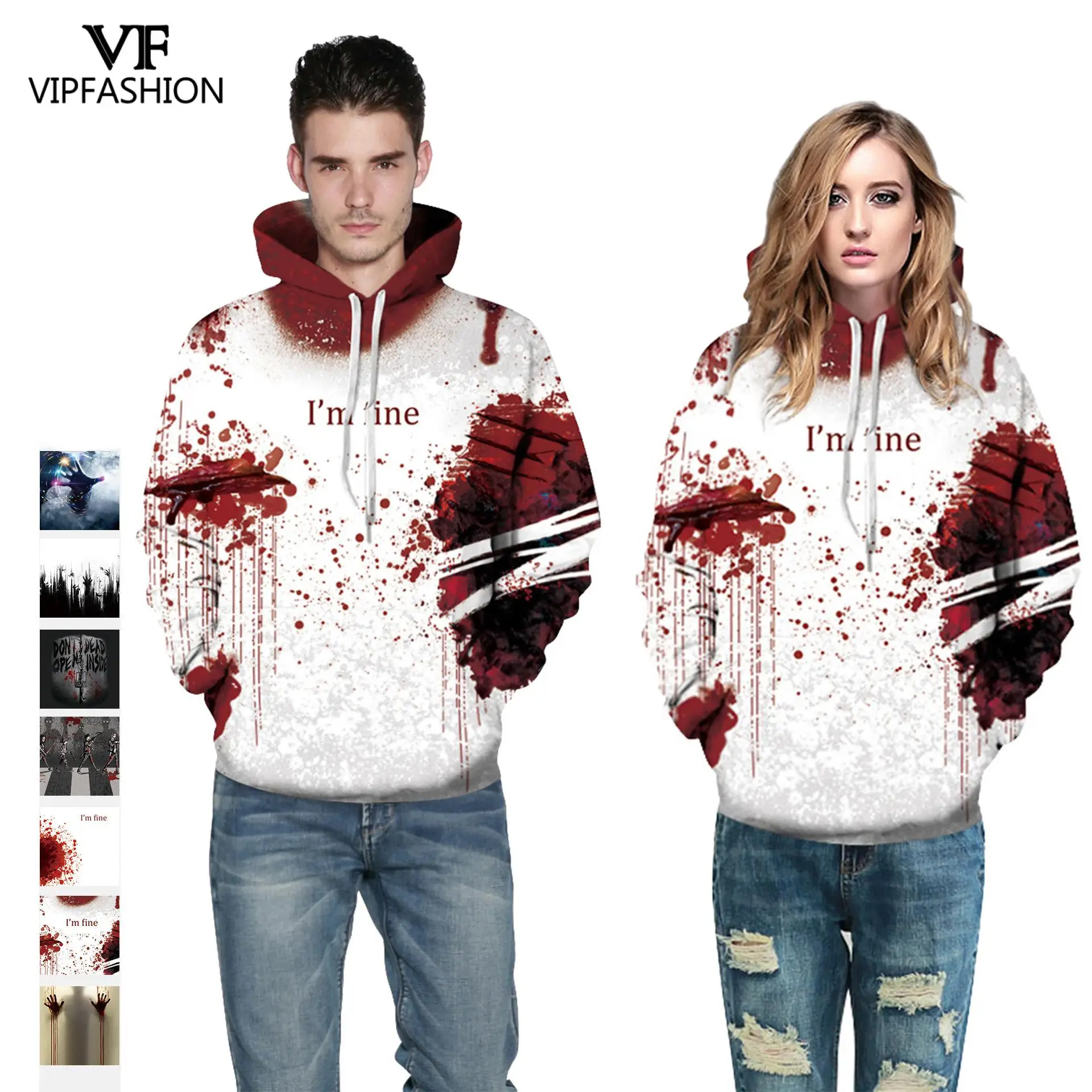 VIP Fashion Hight Quality 3d Printed Horror Halloween Theme Pattern Design Sweatshirt Cool Cosplay Couple Hoodies | Мужская одежда