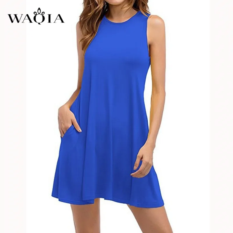 WAQIA 2019 Summer Dress Women Plus Szie 5XL Sleeveless Boho Style Short Beach Sundress Casual Shift Dresses Vestidos | Женская одежда