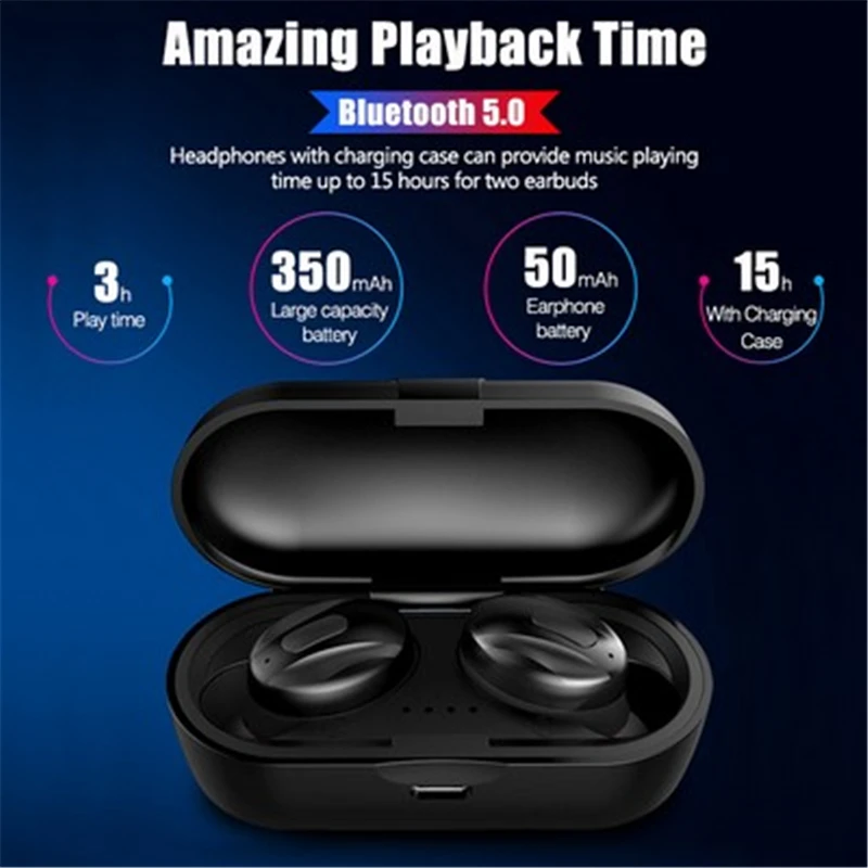 TWS IPX5 Bluetooth V5.0 наушники 3D стерео беспроводные мини с двойным микрофоном для
