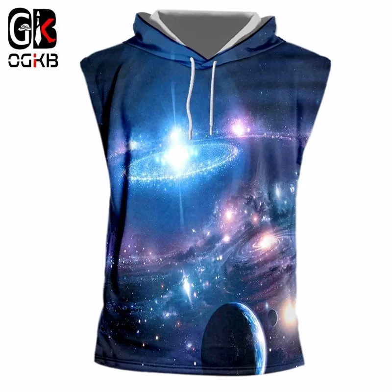 

OGKB новые Харадзюку летние майки с капюшоном для мужчин/женщин Принт Галактика пространство 3d майка для мужчин тренировки Фитнес без рукаво...