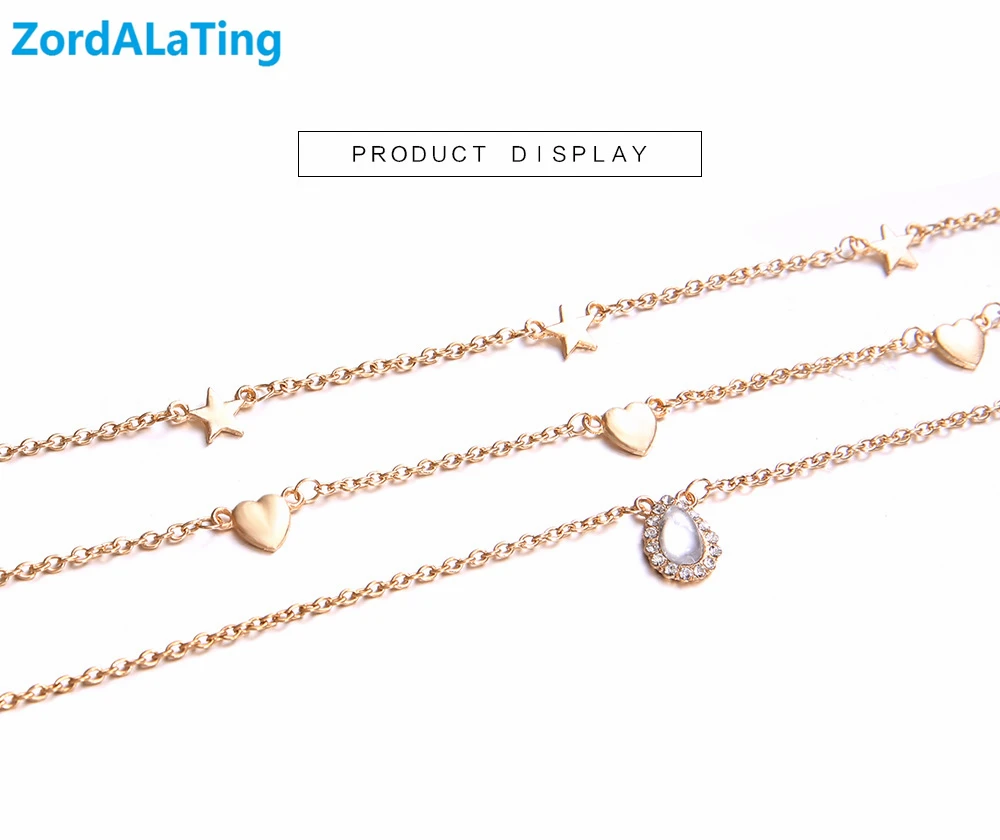 Copper alloy opal rhinestone love heart five-star water drop three layers necklace for women new fashion pendant long | Украшения и