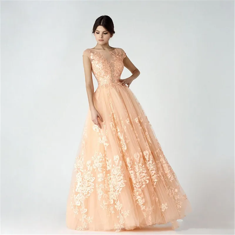 Exquisite Elegant O-Neck Floor-Length Evening Dresses Sleeveless A Line Tulle Celebrity Quinceanera Prom Party Gowns | Свадьбы и