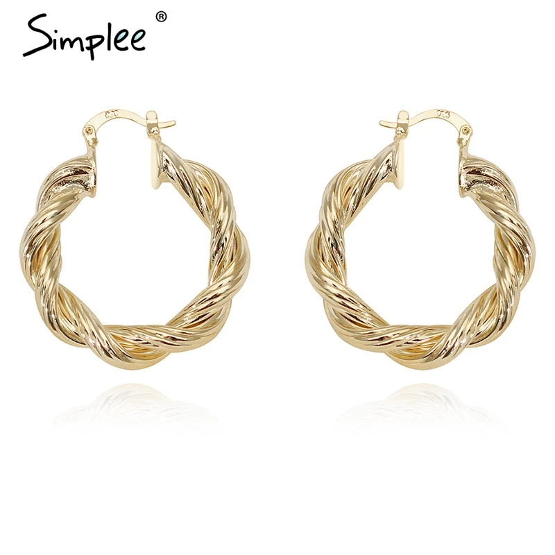 Simplee Модные металлические Асимметричные твист женские серьги корейские Золотые