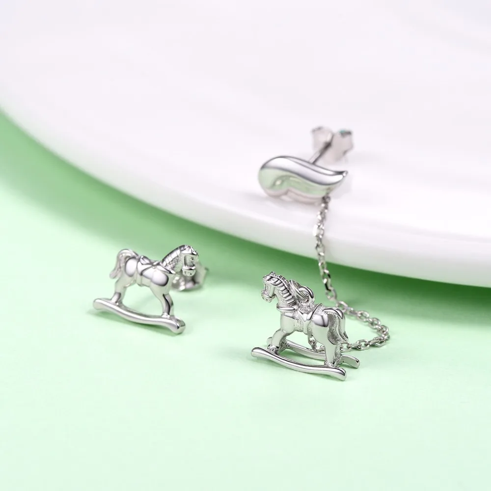SILVERCUTE романтическая карусельная лошадка асимметричные серьги-гвоздики для