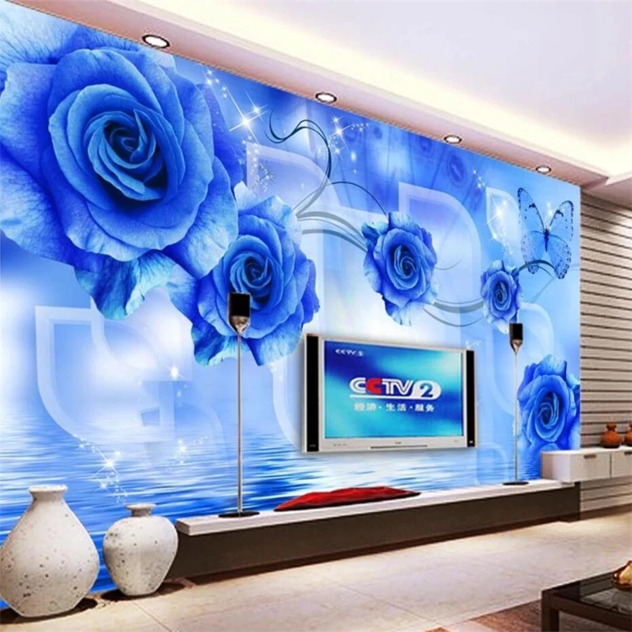 

beibehang Custom wallpaper 3d mural blue enchantress rose reflection 3D living room bedroom TV background wallpaper papier peint