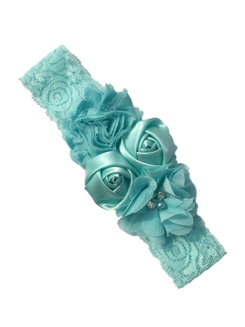 2 mint green Детская повязка на голову, розовая лента для волос, шифоновое с цветочным кружевом эластичный со стразами повязки на голову для новорожденных, Детские аксессуары для волос для девочек, 18 цветов - Цвет: 2 mint green
