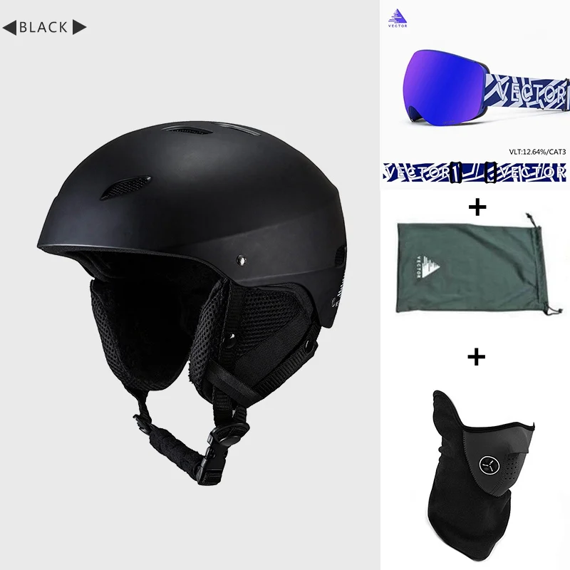 Professional CE Certification Adult windproof Ski Helmet for Men Women Skating Skateboard Snowboard Snow Sports Helmets 54-61cm - Цвет: Black 5 Set