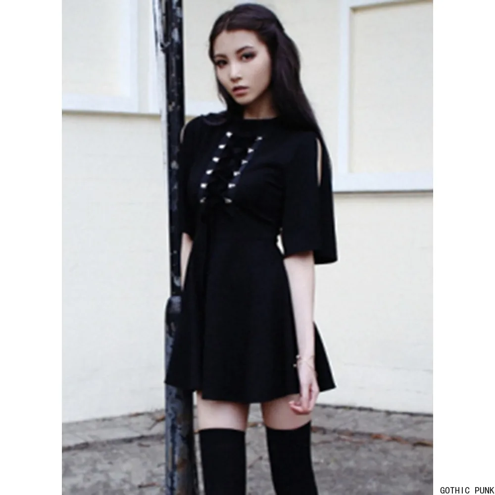 Женское мини платье Liser готическое Клубное с высокой талией черное Сетчатое