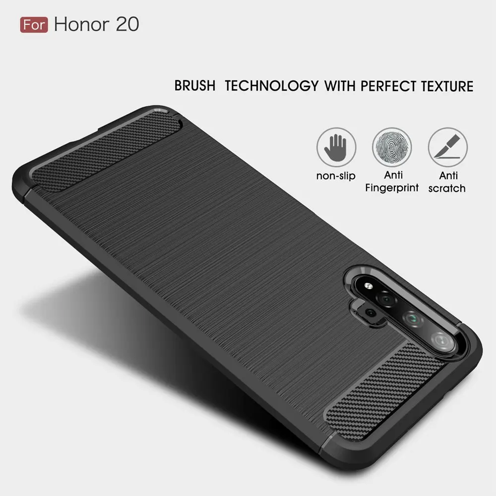KEYSION Phone Case for Huawei Honor 20 Pro Carbon Fiber Cover Shock Absorption Soft TPU Protection back cover 20Pro | Мобильные