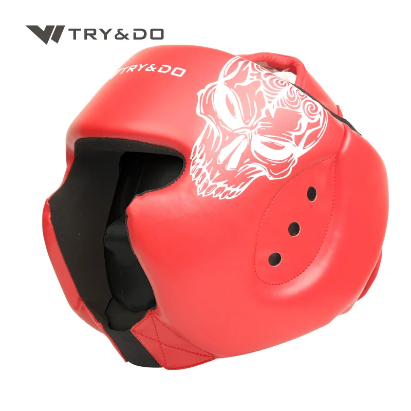

Boxing Head Guard Diagonal View Full Head Muay Thai MMA Cover Head protector Black Red for Adult