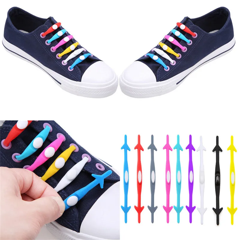 

12pcs/lot Black Round Creative No Tie Shoelaces Elastic Silicone Shoe Lace For Men Women Lacing Shoes Rubber Shoelace