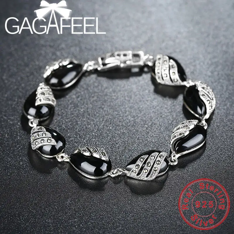 GAGAFEEL 925 пробы серебряный красный, зеленый камень браслеты для женщин женские браслеты серебряные полудрагоценные ювелирные изделия Лидер продаж - Окраска металла: as the picture