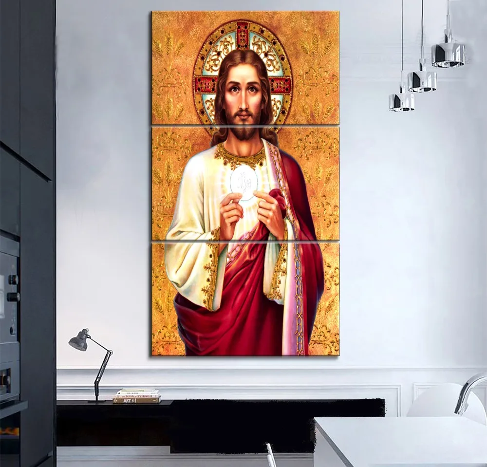 Modern Home Wall Decor Print Type Canvas Painting For Living Room Artwork Picture 3 Panel Jesus Sumo And Eternal Pastor Poster | Дом и сад