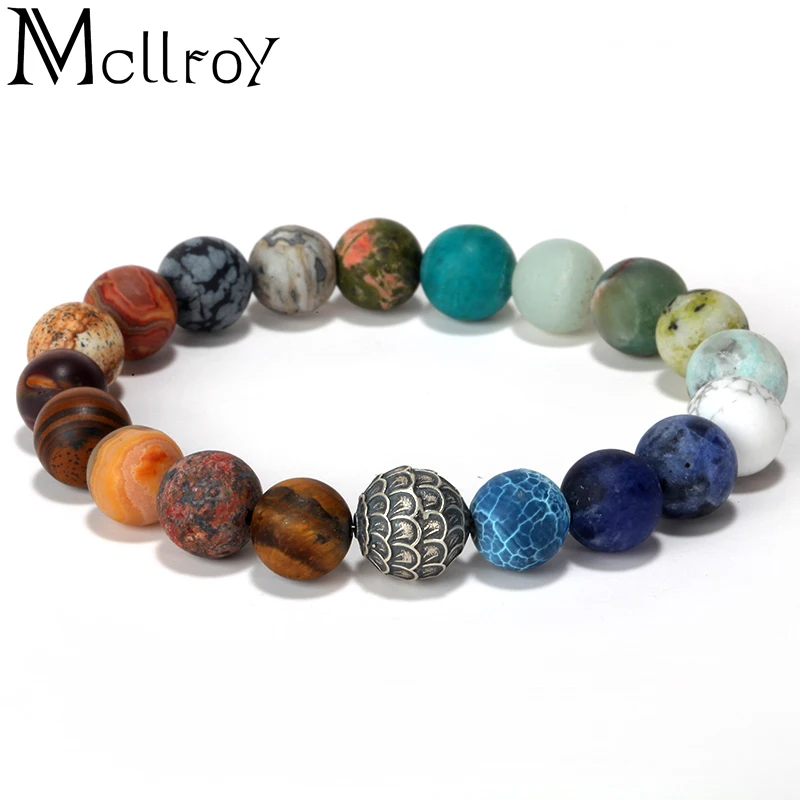Mcllroy Natural Stone Beads Bracelet Bangle for Women Men Universe Space Planets Solar System Chakra Yoga Bracelets Jewelry gift | Украшения