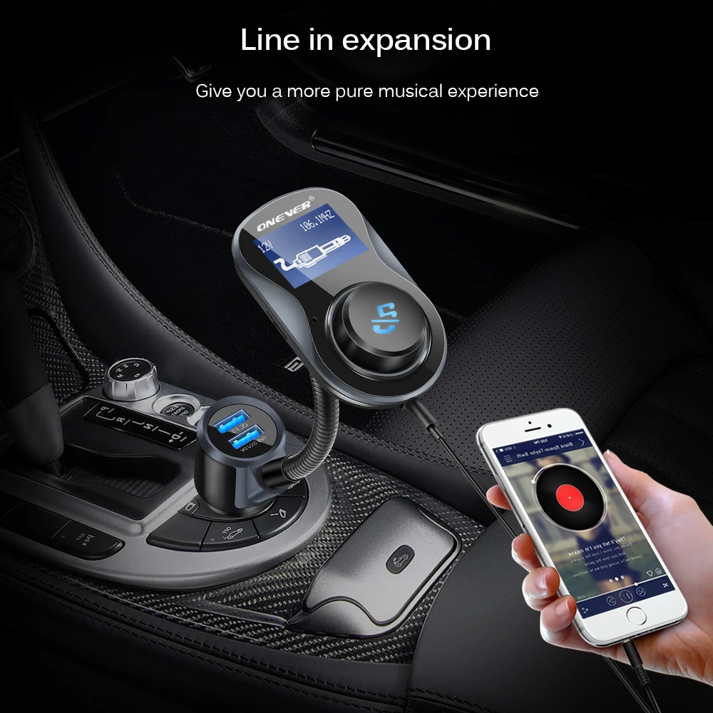 Bluetooth FM передатчик, автомобильный комплект MP3-плеер QC 3,0 USB двухпортовое зарядное устройство громкой связи TF USB Lossless музыкальных плееров FLAC