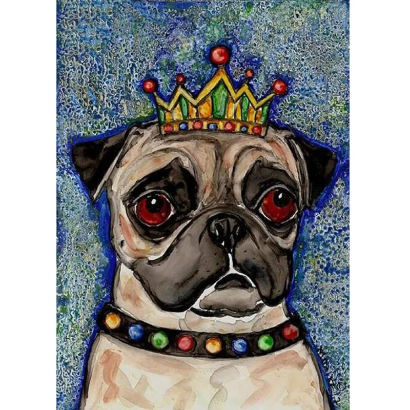 

5D Diy Round Diamond Painting"King Pugly"Cross Stitch Full Square Diamond Embroidery Crown Dog Mosaic Pattern Beads Stickers