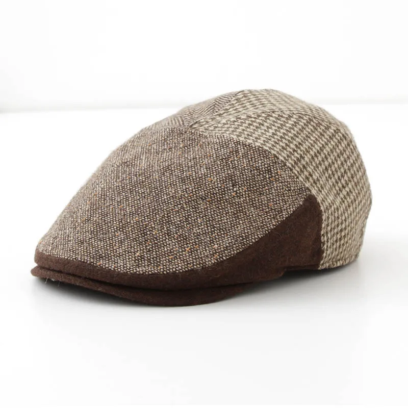 

Free shipping High Quality Casual Visors Unisex Wool Patchwork Beret Hats Flat Captain Caps Earflaps Classic Vintage Walking Cap